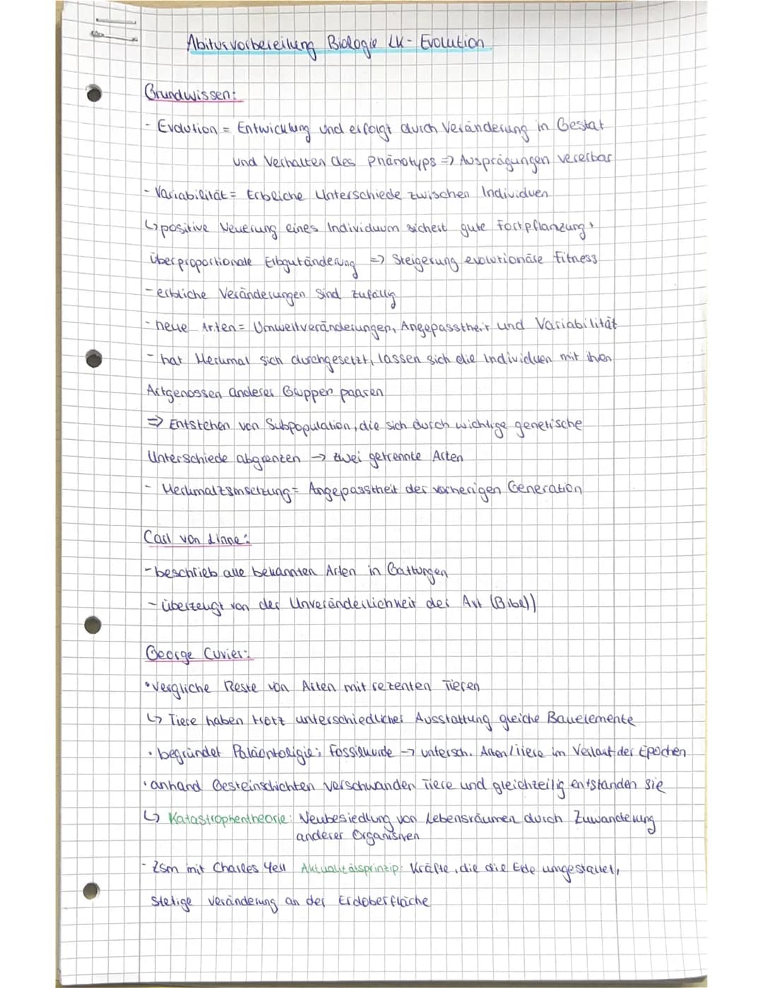 Abitur vorbereitung Biologie LK - Evolution
Grundwissen:
Evolution = Entwicklung und erfolgt durch Veränderung in Gestat
und Verhalten des P