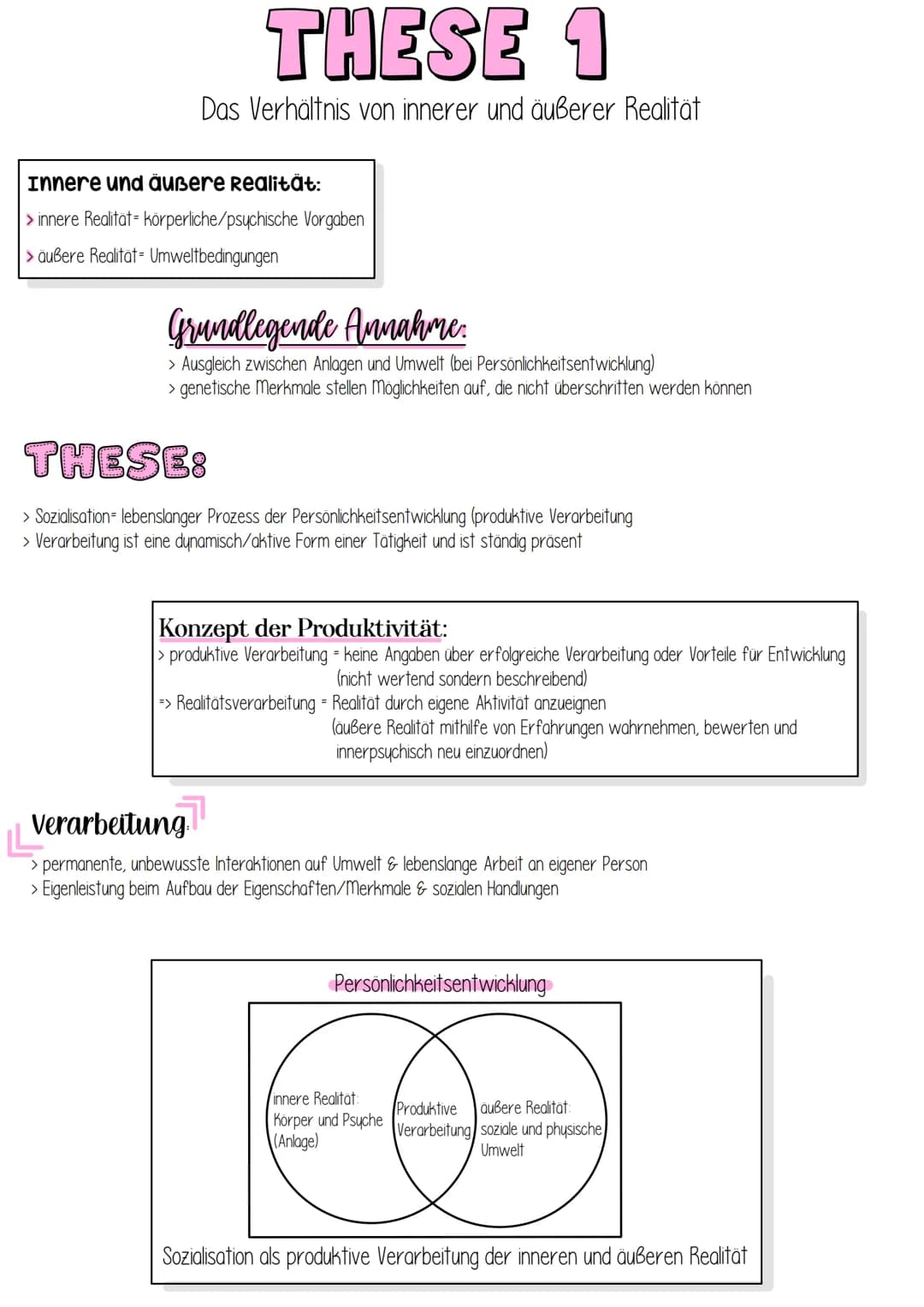 THESE 1
Das Verhältnis von innerer und äußerer Realität
Innere und äußere Realität:
> innere Realität- körperliche/psychische Vorgaben
> äuß