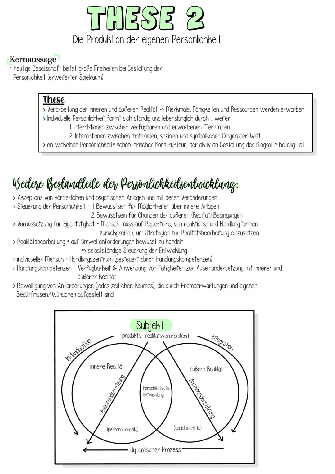 THESE 1
Das Verhältnis von innerer und äußerer Realität
Innere und äußere Realität:
> innere Realität- körperliche/psychische Vorgaben
> äuß