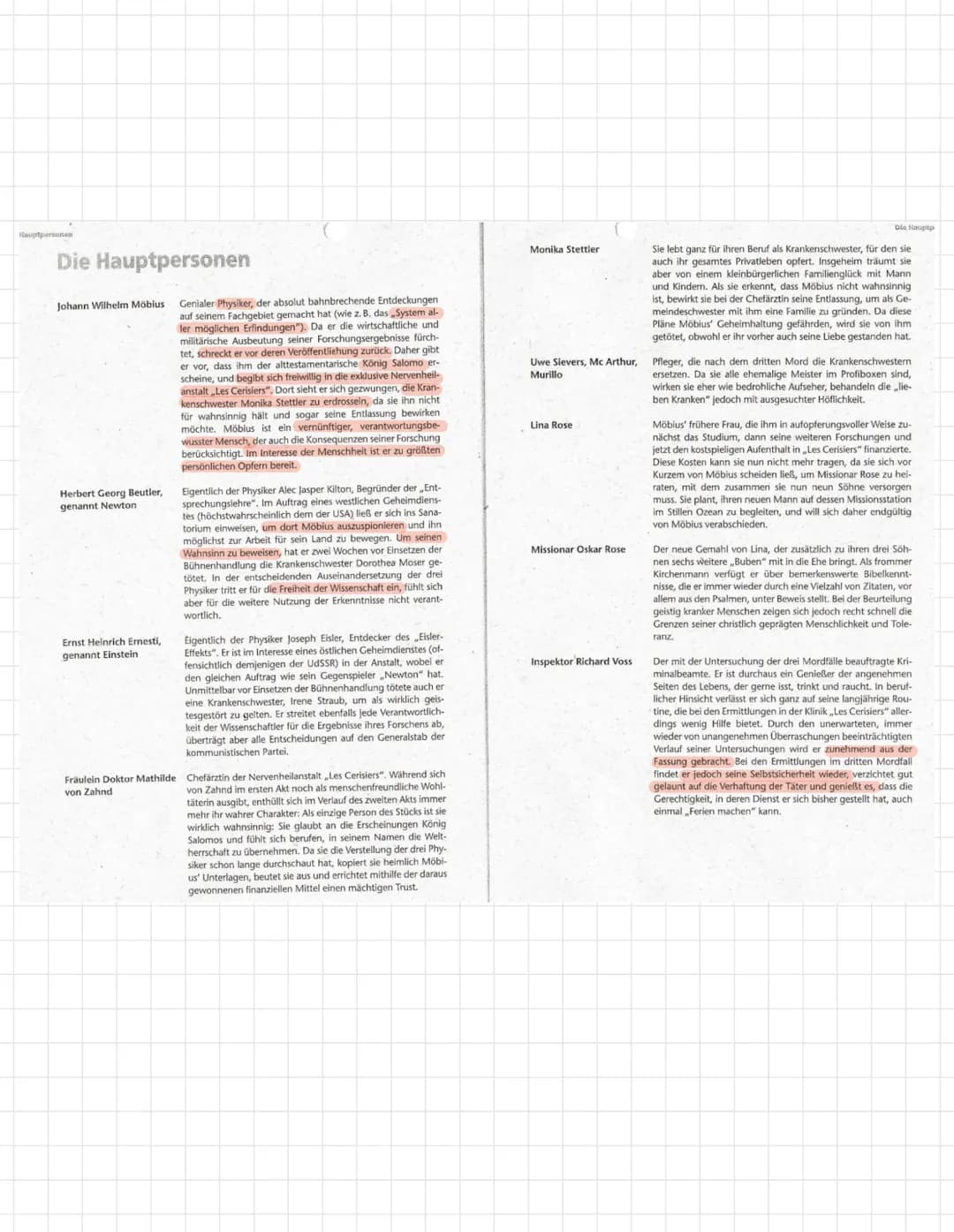 Figuren konstellation
Die Physiker"
Einstein
Deckname: Emst Heinrich Emesti
wahre Identität: Joseph Eisler
Liebt ihn
Irene Staub
Mord Fruntr
