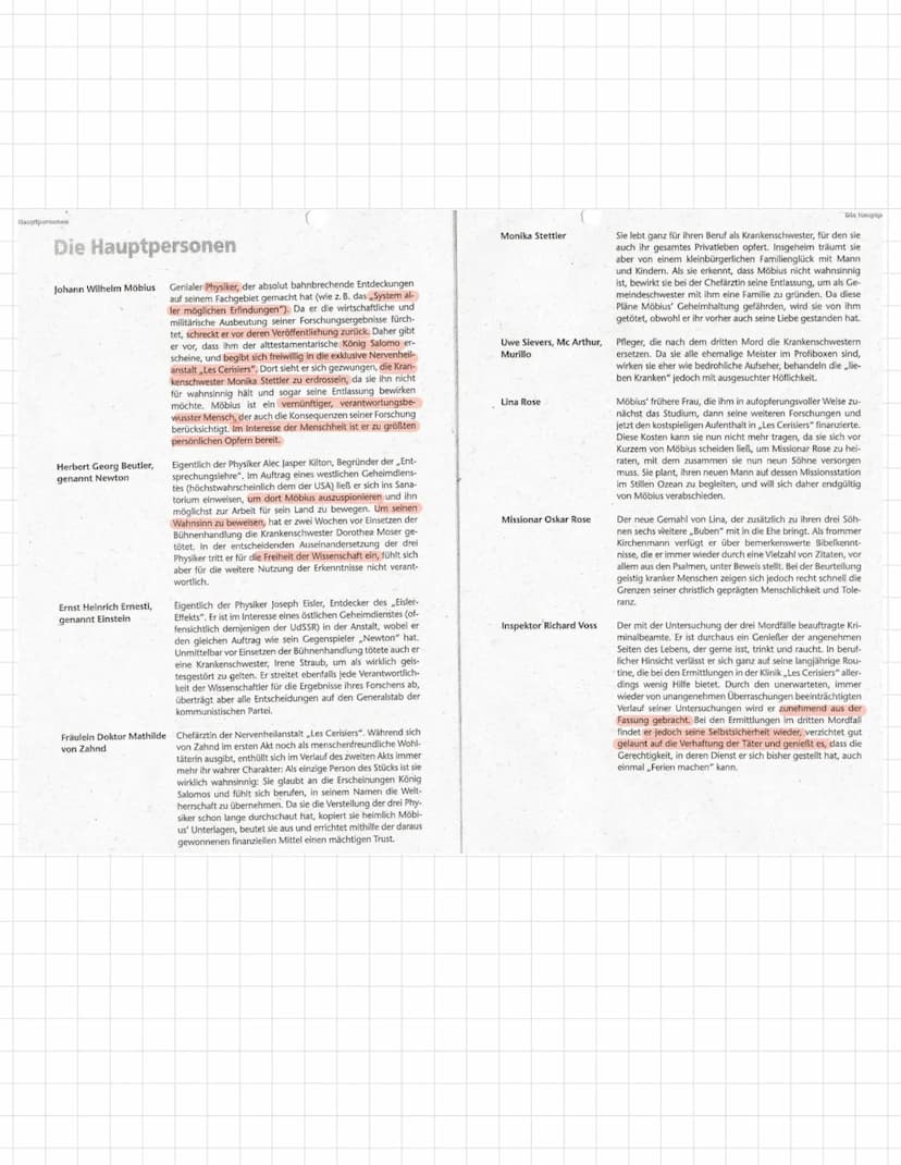 Figuren konstellation
Die Physiker"
Einstein
Deckname: Emst Heinrich Emesti
wahre Identität: Joseph Eisler
Liebt ihn
Irene Staub
Mord Fruntr