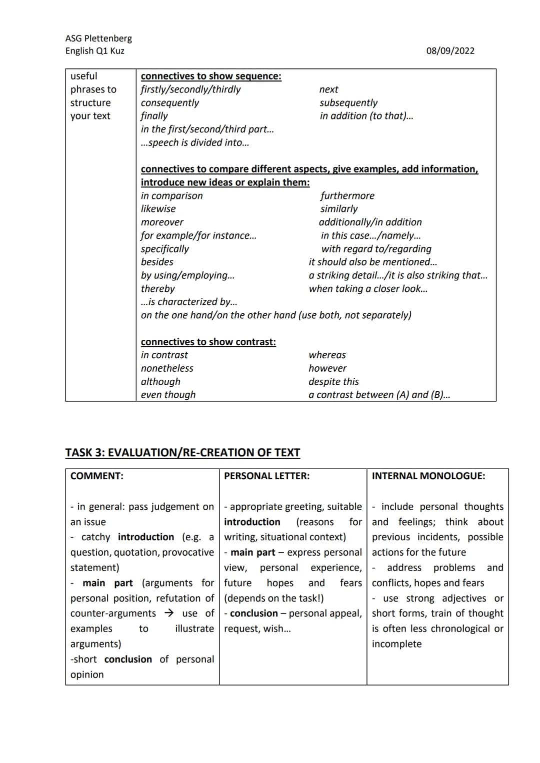 ASG Plettenberg
English Q1 Kuz
TASK 1: COMPREHENSION
Introduction:
08/09/2022
Coping with written exams - analysing a political speech
title