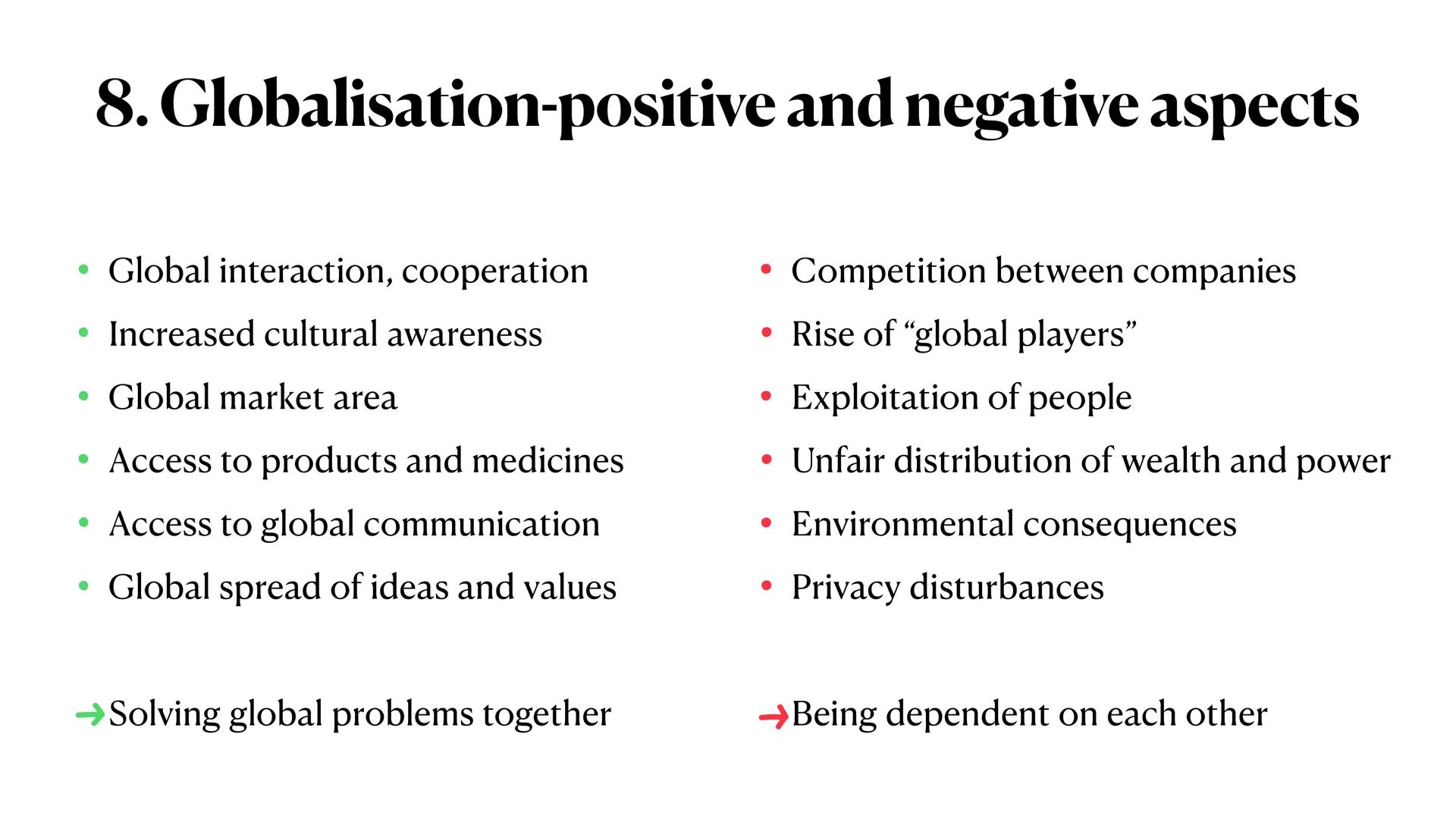 Globalisation ●
●
1. Definition
• 2. Global issues
• 3. Eras of globalisation
●
4. Chances and challenges of globalisation
●
5. Garment prod