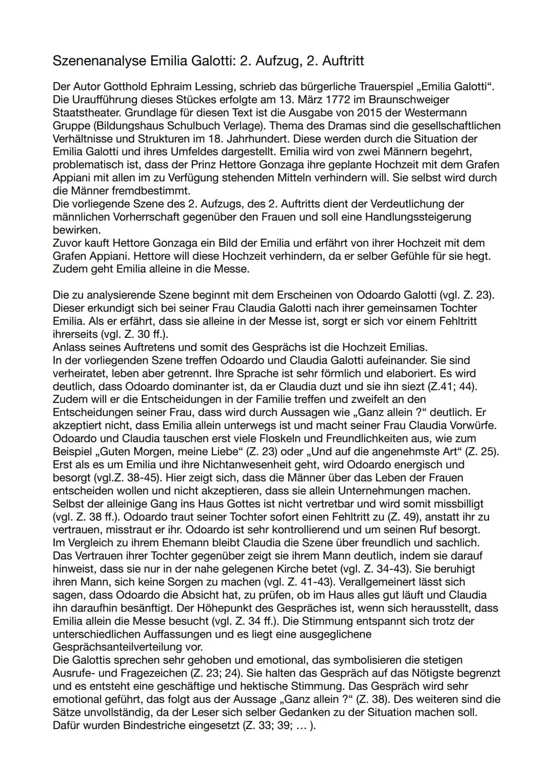 Szenenanalyse Emilia Galotti: 2. Aufzug, 2. Auftritt
Der Autor Gotthold Ephraim Lessing, schrieb das bürgerliche Trauerspiel ,,Emilia Galott