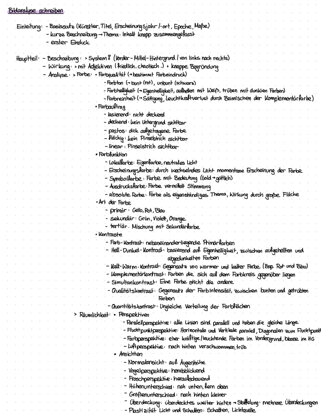 Bildanalyse schreiben
Einleitung: - Basissatz (Künstler, Titel, Erscheinungsjahr/-ort, Epoche, Maße)
- kurze Beschreibung → Thema: Inhalt kn