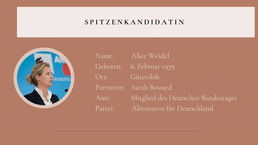 1. SEPTEMBER 2021
AfD
Alternative für Deutschland
VON: FARAH, ISRA, KÜBRA UND VIKTORIA 3
INHALTSVERZEICHNIS
> Vita der Spitzenkandidatin
> G