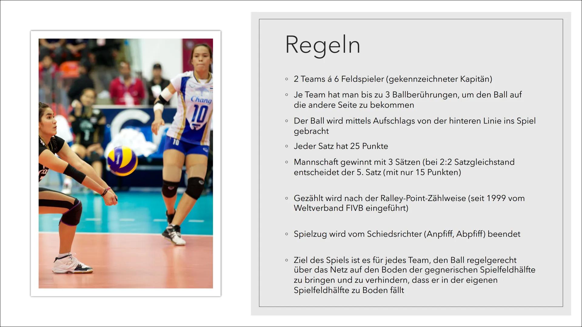 VOLLEYBALL
Magdalena Klobucar, 10a. Allgemeine
Vorstellung der
Sportart Volleyball
Vorstellen der
Techniken und
möglichen Taktiken
Inhaltsve