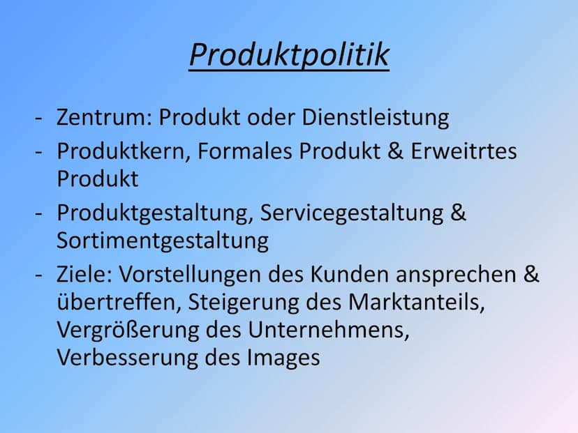 Marketing „Führen des Unternehmens vom Markt
her" - Überblick über die Instrumente des
Marketing- Mix
Gliederung
-Definition & Beispiel
-Die