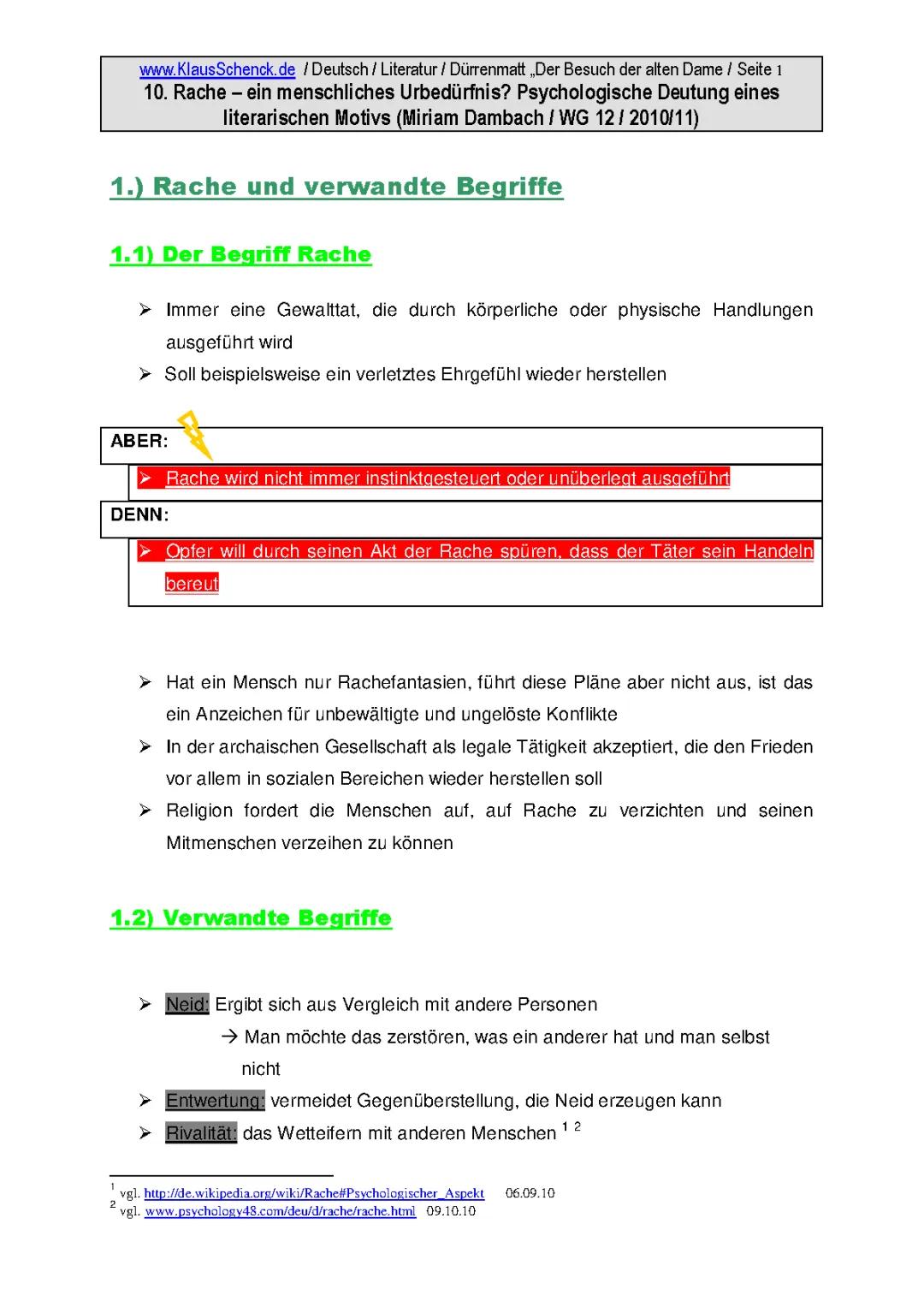 Der Besuch der alten Dame: Zusammenfassung, Analyse und Unterrichtsmaterial