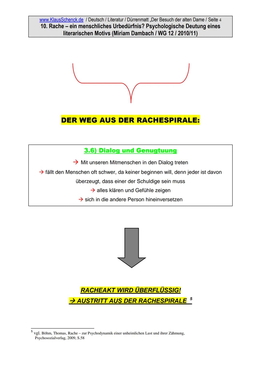 www.KlausSchenck.de / Deutsch / Literatur / Dürrenmatt ,,Der Besuch der alten Dame / Seite 1
10. Rache - ein menschliches Urbedürfnis? Psych