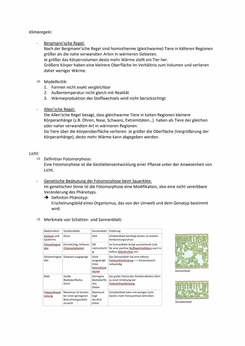 Biologie Q2: Ökologie - Abiotische Faktoren
Definition:
Physikalische und chemische Faktoren der unbelebten Umwelt
Bestandteile/Klimafaktore