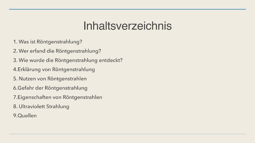 Maram, Medina und Emily 17.11.21
UV- und Röntgenstrahlung Inhaltsverzeichnis
1. Was ist Röntgenstrahlung?
2. Wer erfand die Röntgenstrahlung