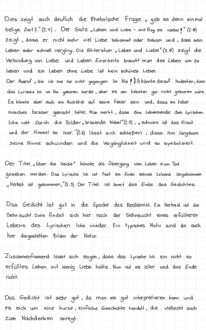 Gedichtsanalyse Über die Heide", T. Storm
11
In dem Gedicht über die Heide" welches 1875 von Thedor Storm geschrieben
11
wurde, geht es um d