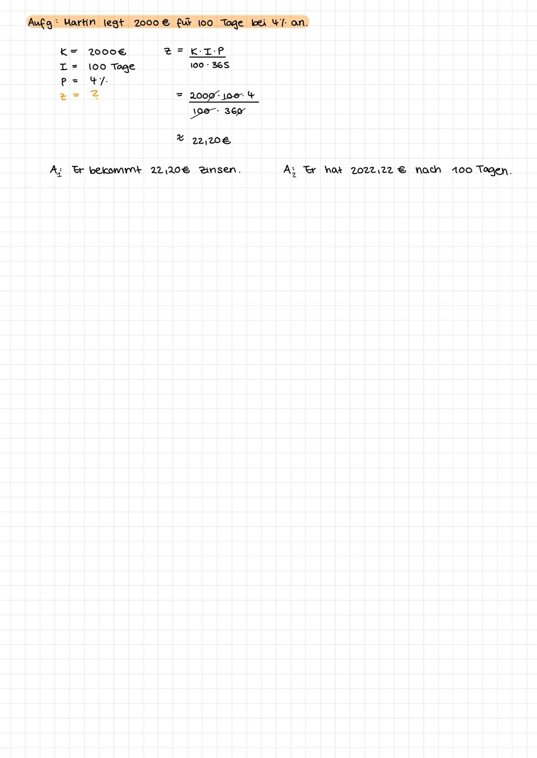 K = Kapital
Zz = Zinsen
i = Zeitraum
K = 5000€
P = Prozentsatz
I
=
=
Z =
2
Zins & Zinsrechnung
P = 3%.
Menge des Geldes
1 Jahr
365 Tage
K = 