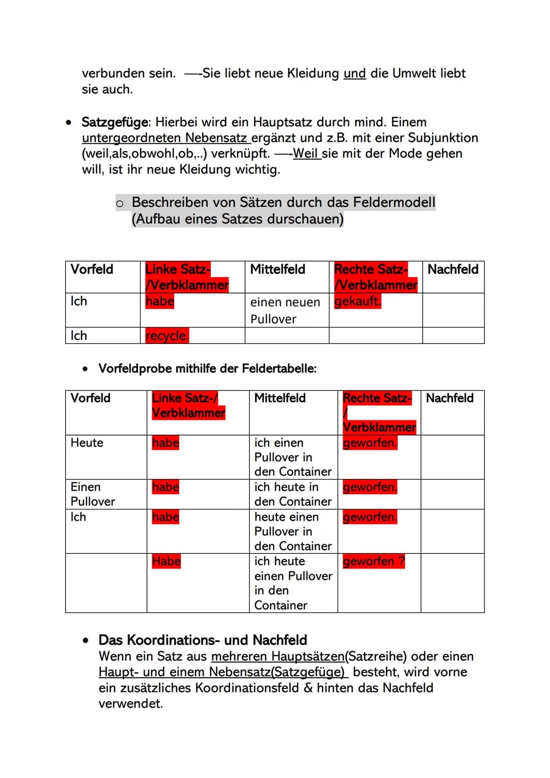 Sofia Bruch
Prüfung Deutsch
1. Sprachgebrauch
Struktur von Wörtern (Morphologie)
o Wortarten
• Nomen/Eigennamen :
Bezeichnen Lebewesen und D