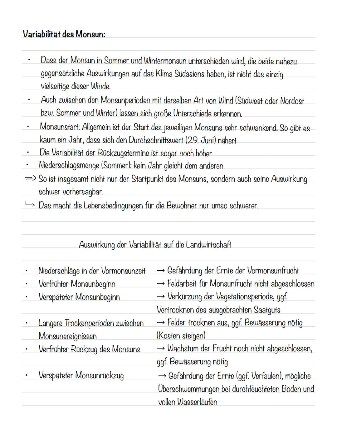 Entstehung des Monsun:
Wintermonsun (November bis Februar)
SW
Indischer Ozean Westghats
Sommermonsun (Juni bis Oktober)
SW
Indischer Ozean
W