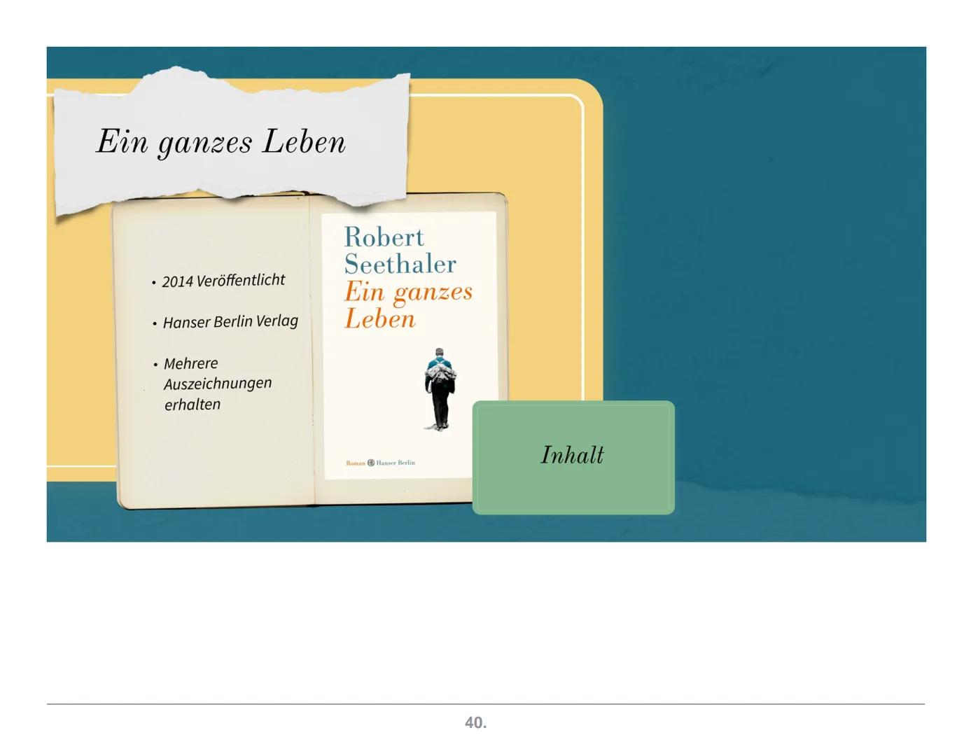 Robert Seethaler
Leben & Werke
Robert
Seethaler
Ein ganzes
Leben
Roman Hanser Berlin
Seethaler
Trafikant
ROMAN
EIN & ABER
Biografie
1.
Werke