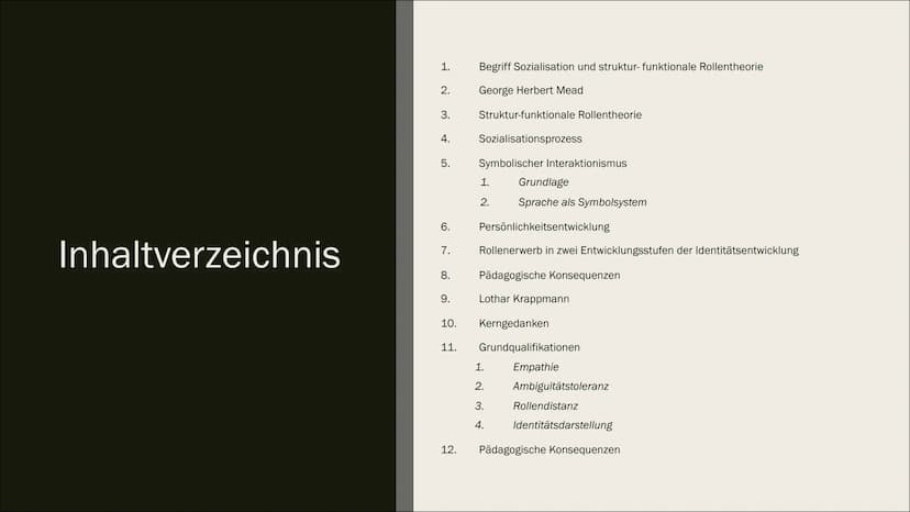 SOZIALISATION ALS ROLLENLERNENS NACH
MEAD + SOZIOLOGISCHER
INTERAKTIONISMUS NACH KRAPPMANN
Eine Präsentation von Lilith
**
** Inhaltverzeich