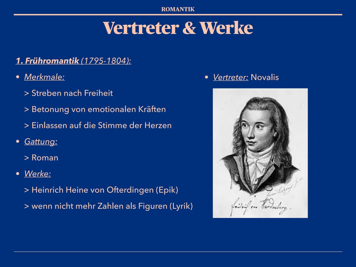 Epoche der
Romantik Gliederung
1. Definition ,,Romantik"
2. Zeitraum
3. Historischer Hintergrund
4. Weltbild
5. Themen / Motive
6. Form & Sp