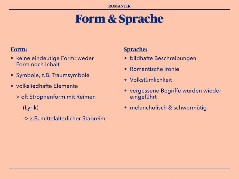 Epoche der
Romantik Gliederung
1. Definition ,,Romantik"
2. Zeitraum
3. Historischer Hintergrund
4. Weltbild
5. Themen / Motive
6. Form & Sp