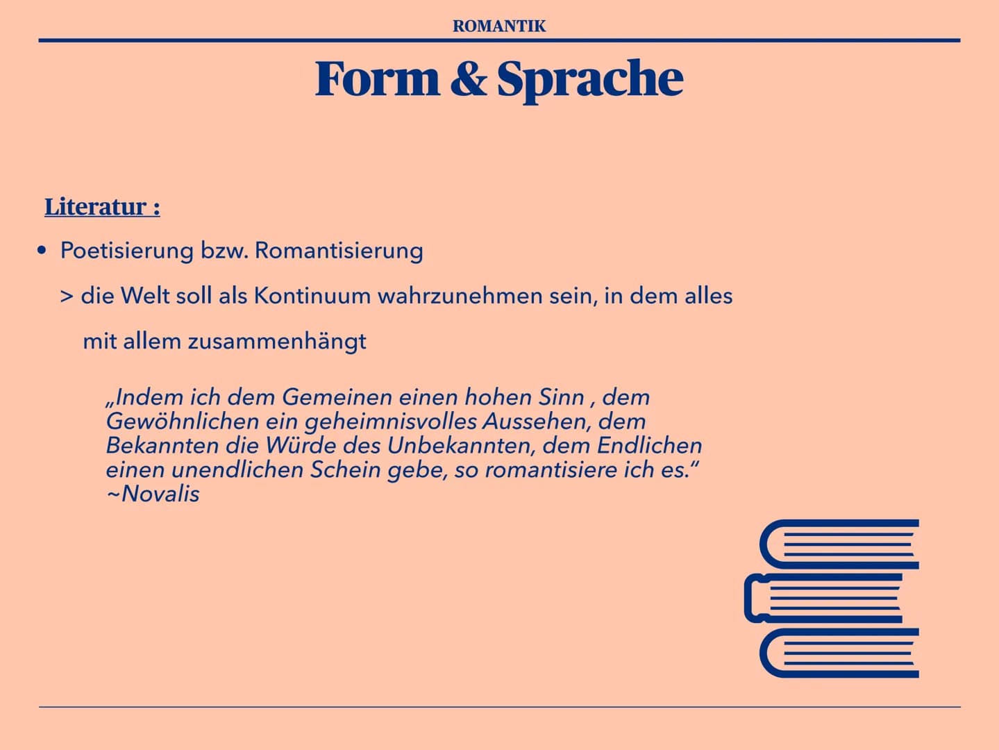 Epoche der
Romantik Gliederung
1. Definition ,,Romantik"
2. Zeitraum
3. Historischer Hintergrund
4. Weltbild
5. Themen / Motive
6. Form & Sp