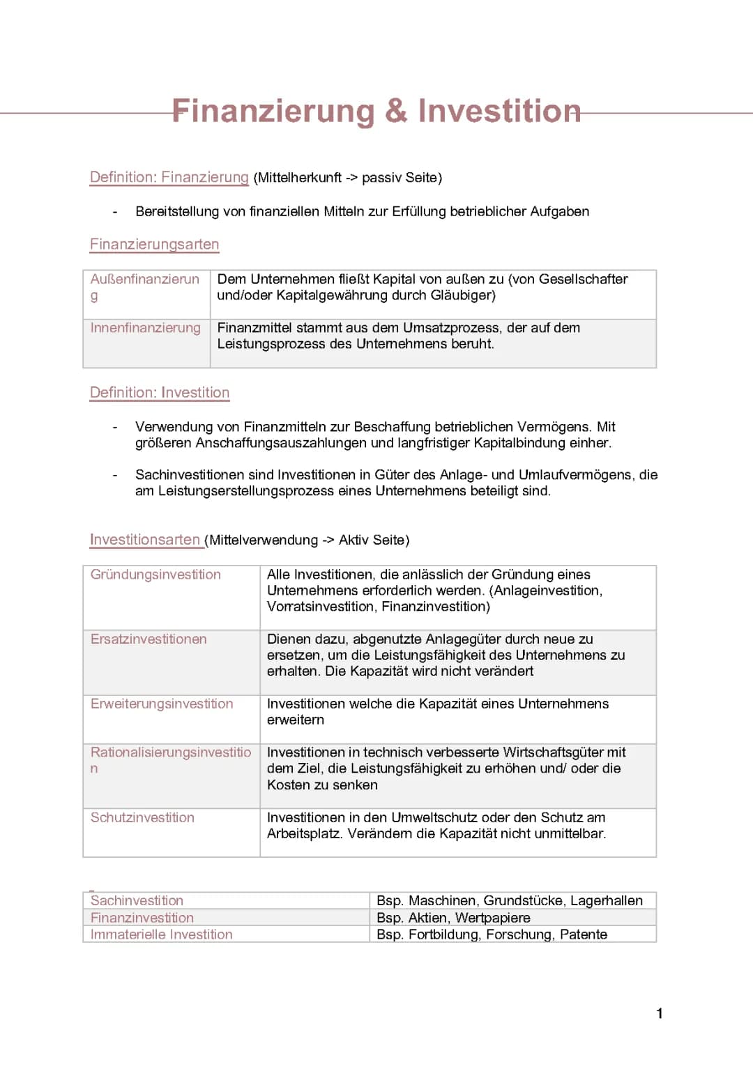 Finanzierung und Investition 