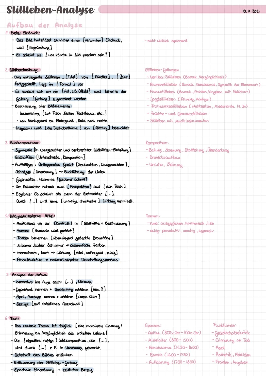 Stillleben-Analyse
Kompositionsskizze
Beachte:
- nur Skizze (einfach, Umrisse) mit Lineal
- alles beschriften / ein zeichnen
- verschiedene 