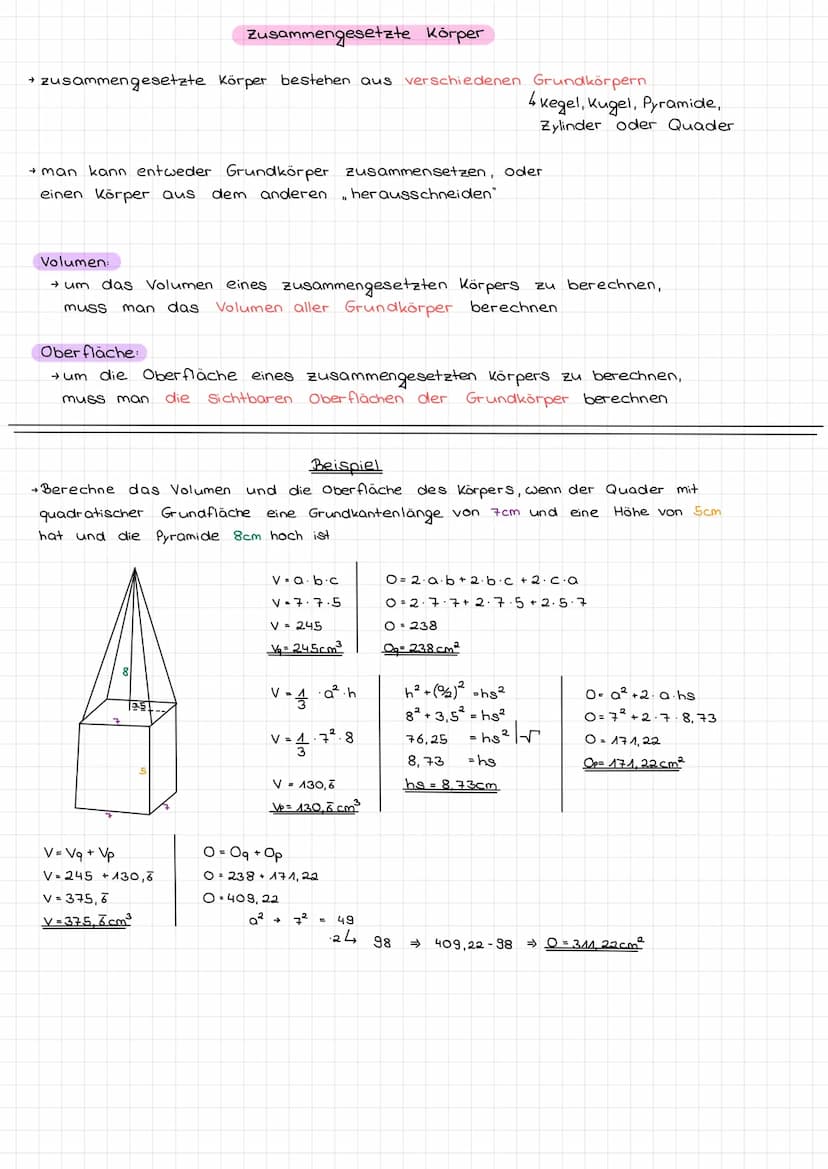 Normal
Würfel:
v=a·a·a=a³
0 = 6a²
Quader:
→V=a.b.c
→ 0·2·a·b+2·b·c +2.c.a
Prisma:
→V= c.he.hk
2
-> M= (a+b+c) hk
→ 0= 2 · che + (a+b+c).hk
Z