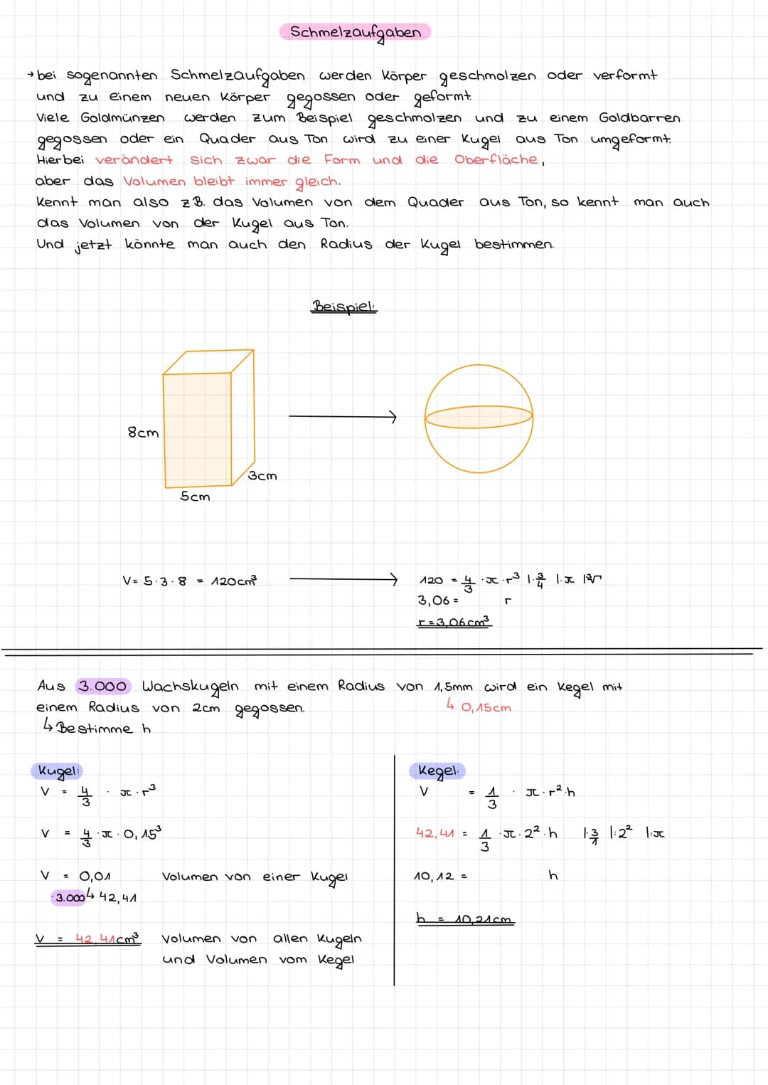 Normal
Würfel:
v=a·a·a=a³
0 = 6a²
Quader:
→V=a.b.c
→ 0·2·a·b+2·b·c +2.c.a
Prisma:
→V= c.he.hk
2
-> M= (a+b+c) hk
→ 0= 2 · che + (a+b+c).hk
Z