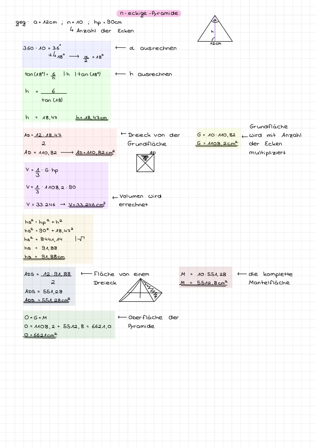 Normal
Würfel:
v=a·a·a=a³
0 = 6a²
Quader:
→V=a.b.c
→ 0·2·a·b+2·b·c +2.c.a
Prisma:
→V= c.he.hk
2
-> M= (a+b+c) hk
→ 0= 2 · che + (a+b+c).hk
Z