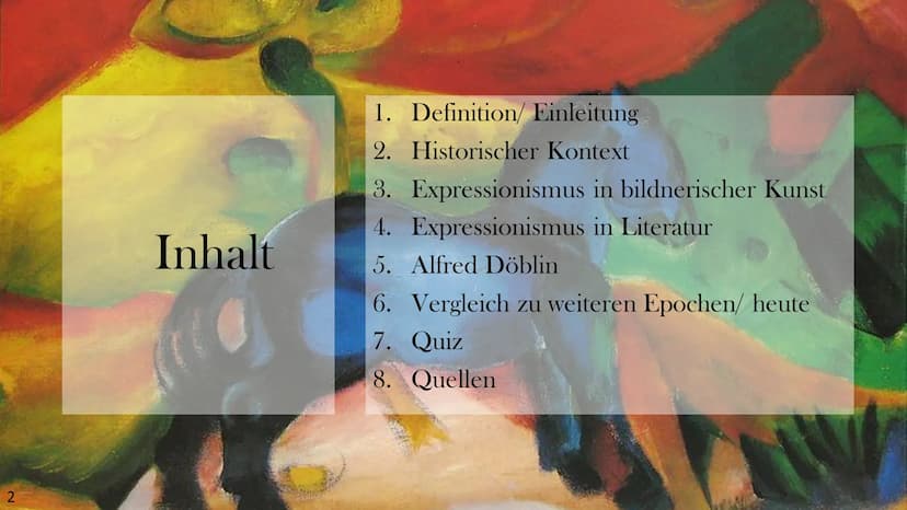 Expressionismus
Eine kulturrevolutionäre Bewegung 2
Inhalt
1. Definition/ Einleitung
2.
Historischer Kontext
3. Expressionismus in bildneris