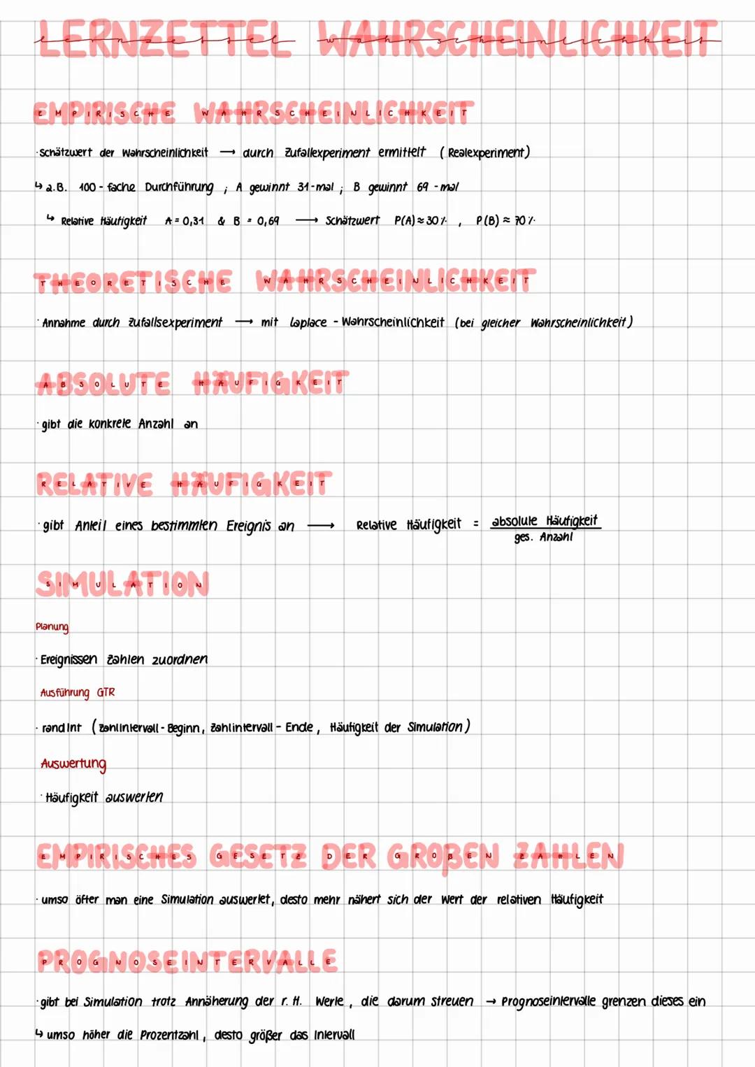 # LERNZETTEL WAHRSCHEINLICHKEIT

## EMPIRISCHE WAHRSCHEINLICHKEIT

- Schätzwert der Wahrscheinlichkeit → durch Zufallexperiment ermittelt (R