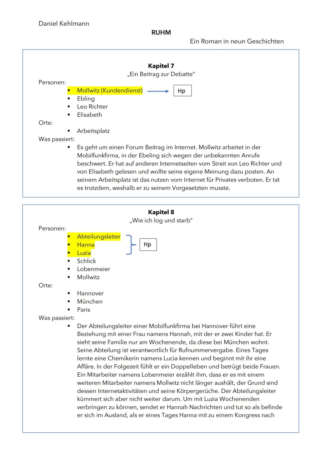 Daniel Kehlmann
Personen:
Orte:
Personen:
Ebling
Ralf
■ Anrufer
Was passiert:
Orte:
▪
■
Was passiert:
■
In der S-Bahn
Zuhause
Bei der Arbeit