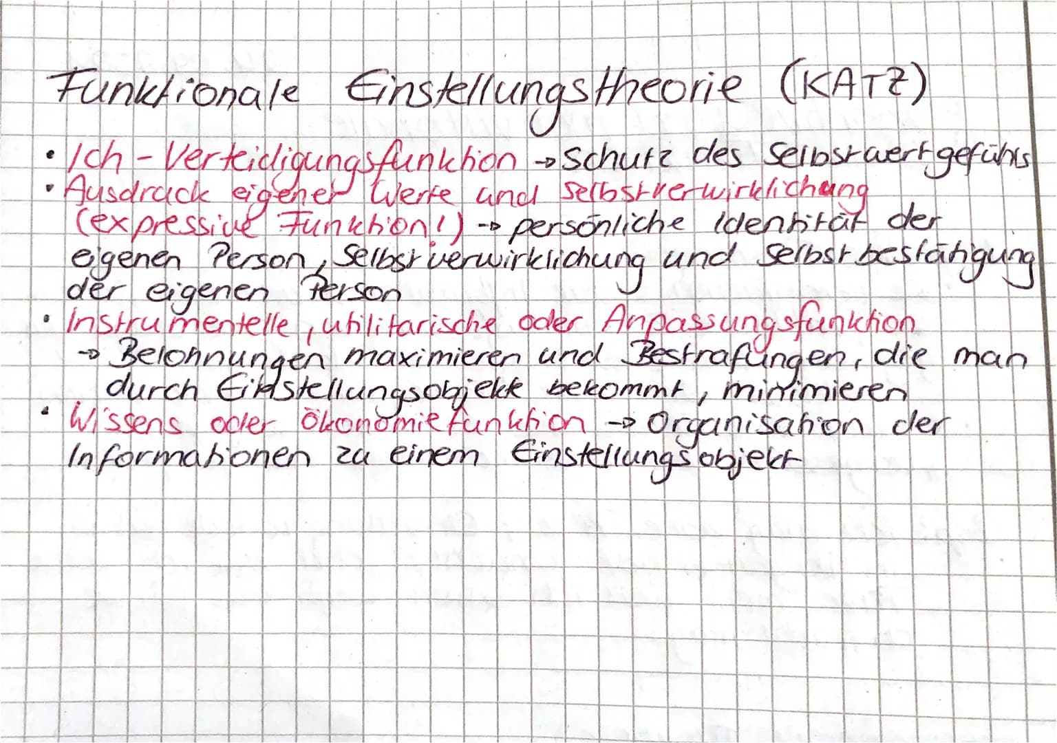 Funktionale Einstellungstheorie
(KATZ)
• Ich-Verteidigungsfunktion » Schutz des Selbstwertgefühls
Ausdruck eigener werfe and selbstverwirkli