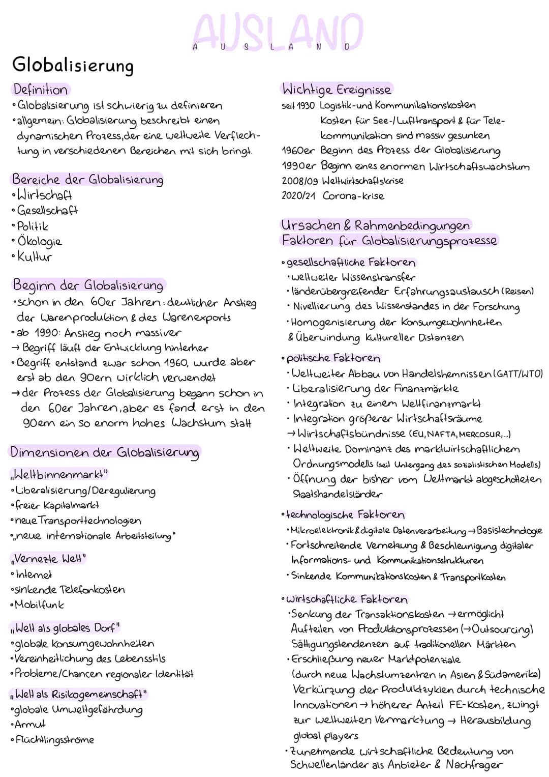 Globalisierung
Definition
•Globalisierung ist schwierig zu definieren
• allgemein: Globalisierung beschreibt einen
dynamischen Prozess, der 