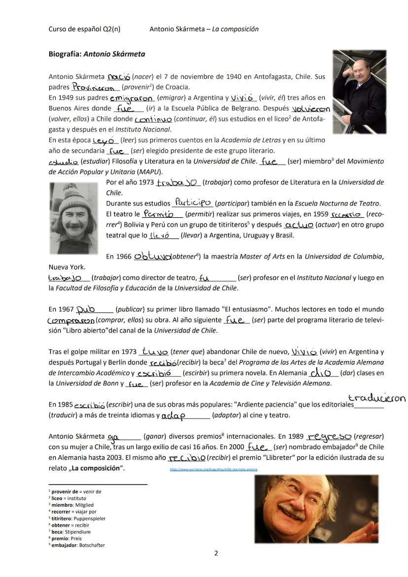  Curso de español Q2(n)
Acercamiento al tema literatura
Vocabulario temático
1) Relaciona el vocabulario español con las correspondientes pa