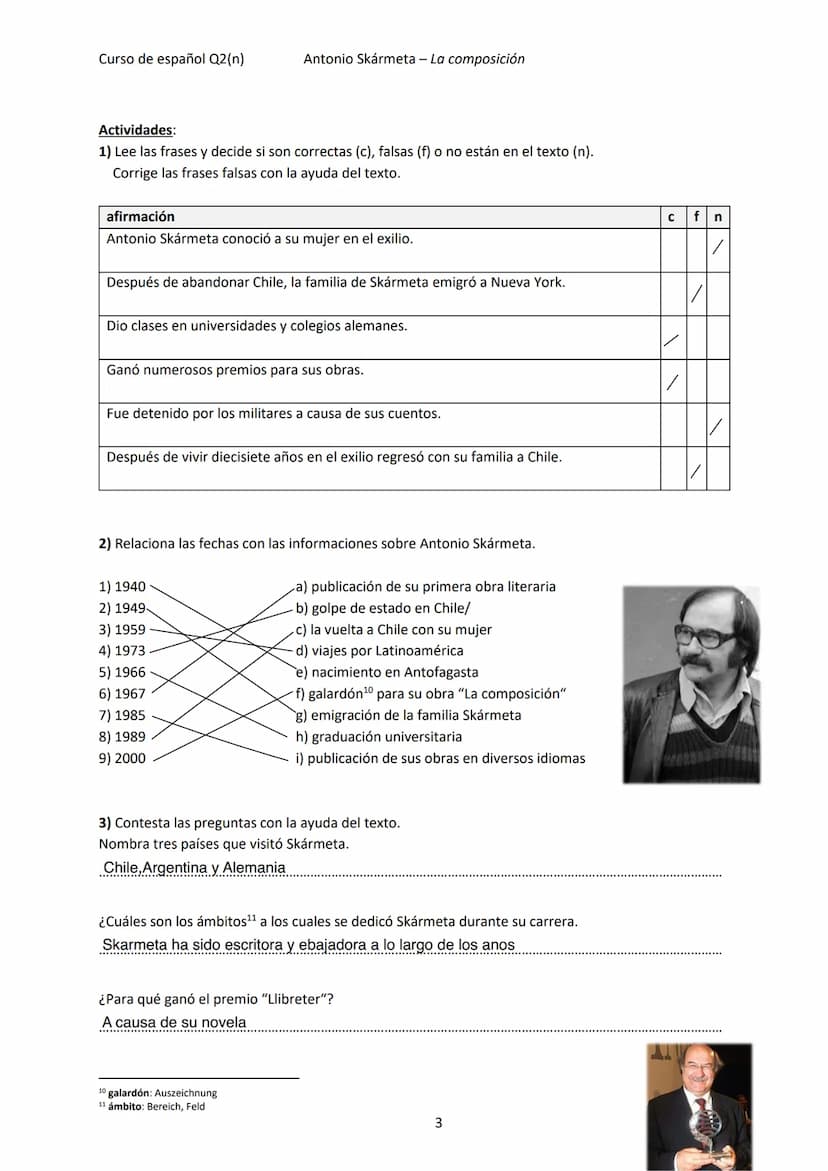  Curso de español Q2(n)
Acercamiento al tema literatura
Vocabulario temático
1) Relaciona el vocabulario español con las correspondientes pa