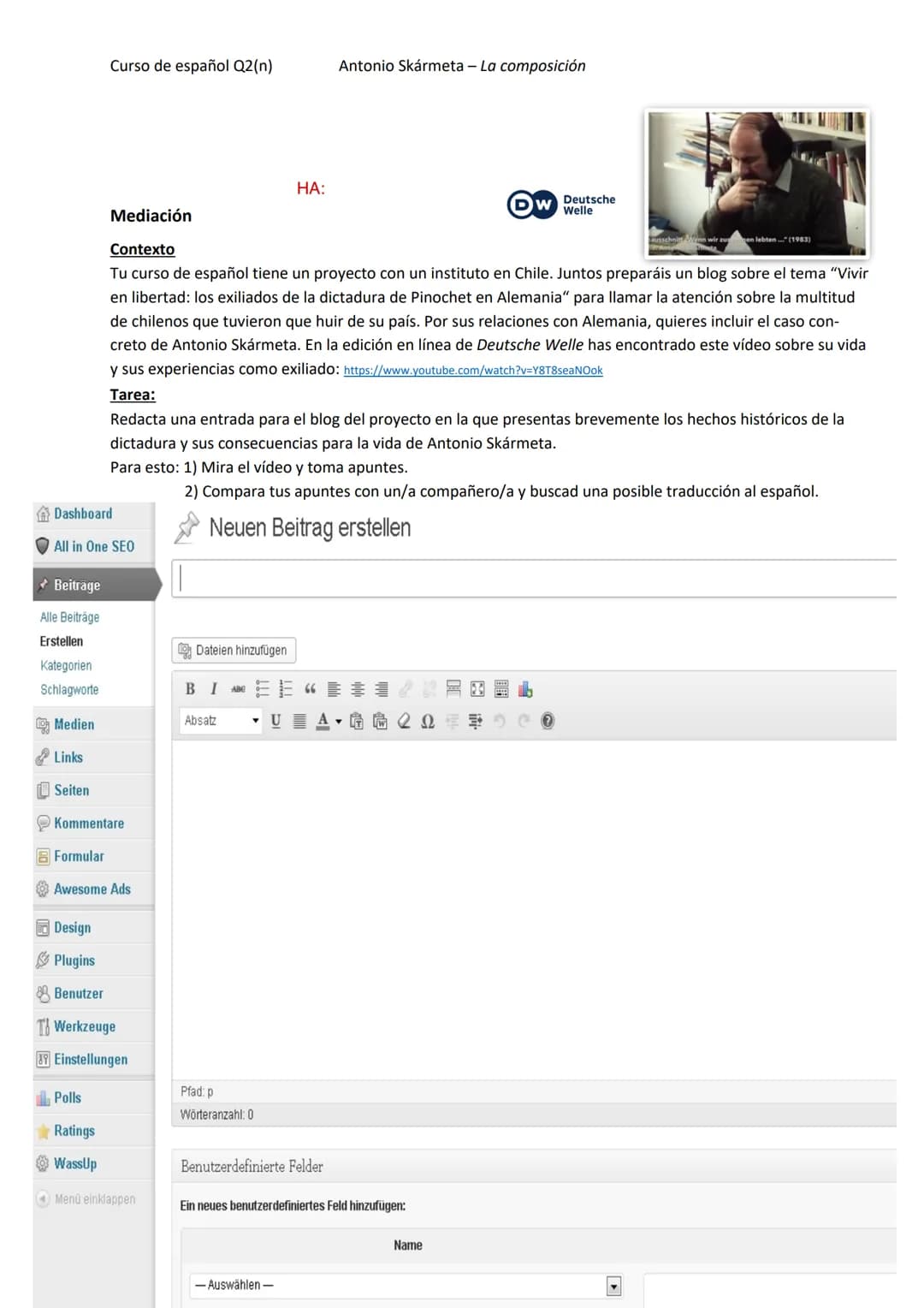  Curso de español Q2(n)
Acercamiento al tema literatura
Vocabulario temático
1) Relaciona el vocabulario español con las correspondientes pa
