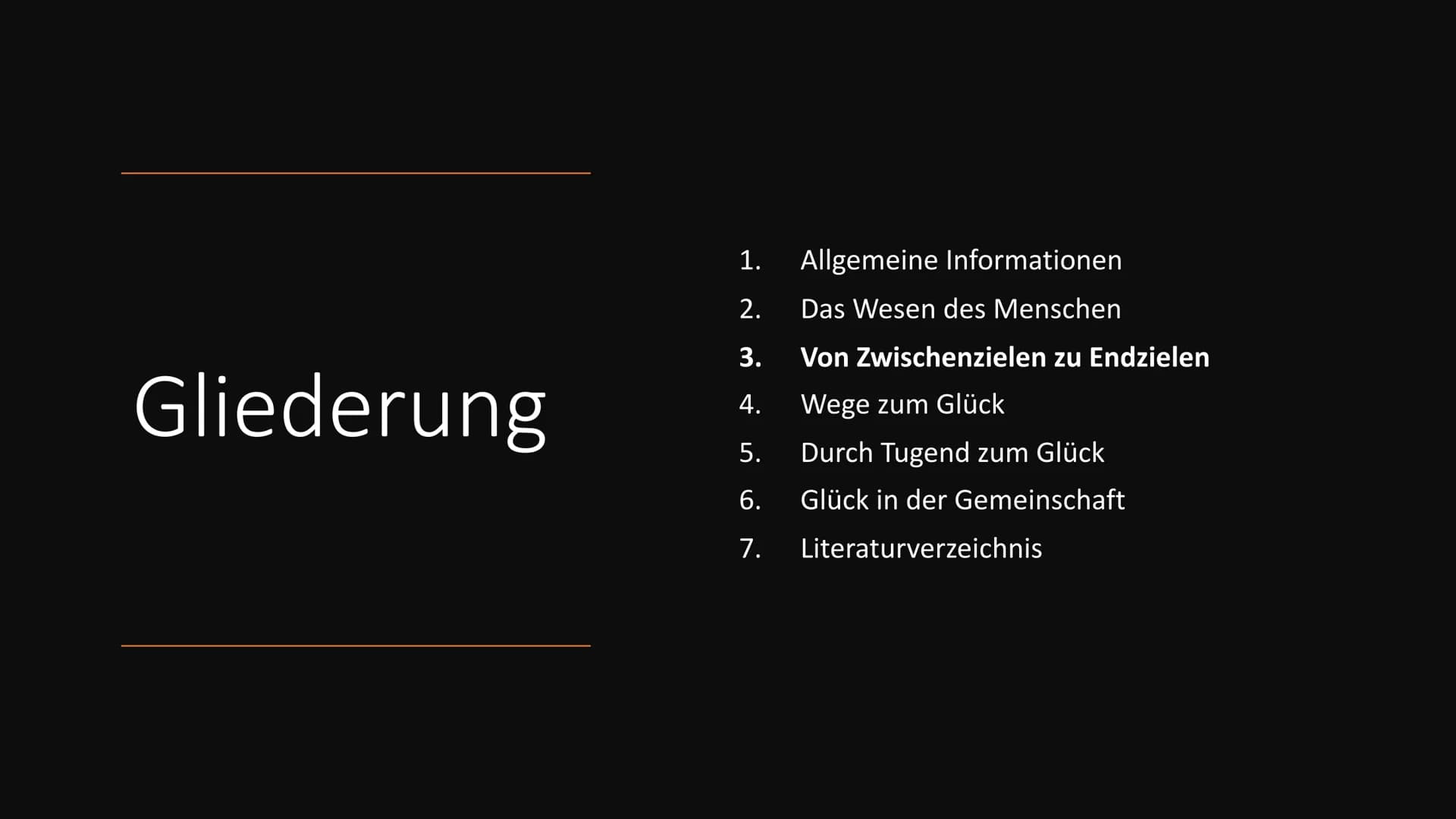 Ethik Aristoteles
[1] Gliederung
1.
Allgemeine Informationen
2.
Das Wesen des Menschen
3. Von Zwischenzielen zu Endzielen
4. Wege zum Glück
