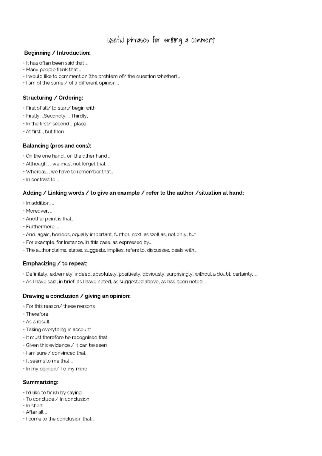 How to Write Comments and Essays: Useful Phrases and Examples PDF