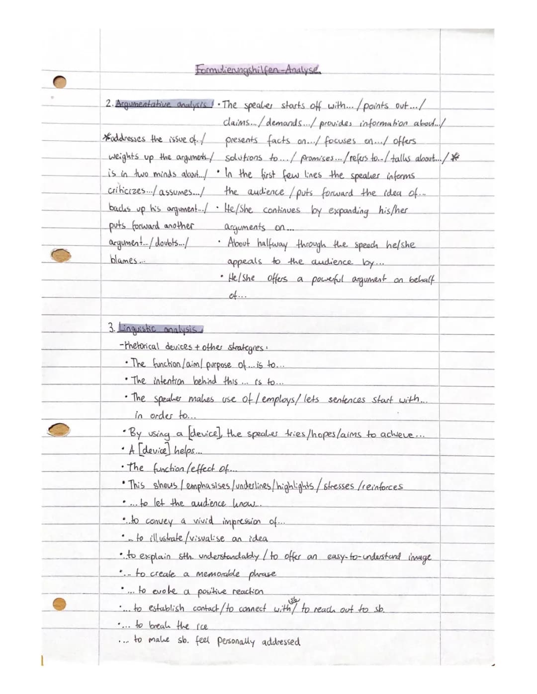Formulierungshilfen Analyse