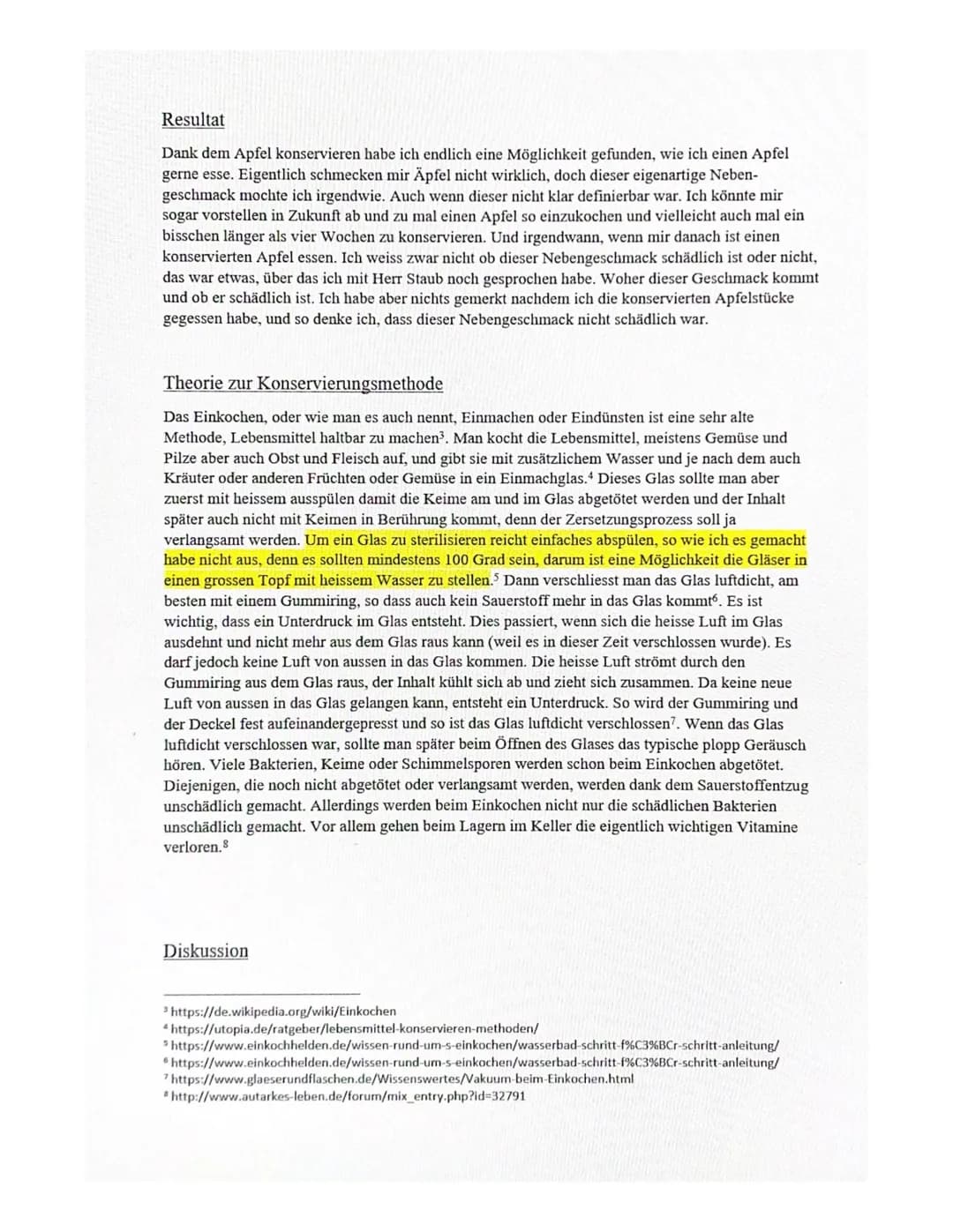 Meine Apfelkonservierung
Hypothese
Als wir die Aufgabe bekamen den Apfel über einen längeren Zeitraum zu konservieren, war mein
erster Gedan