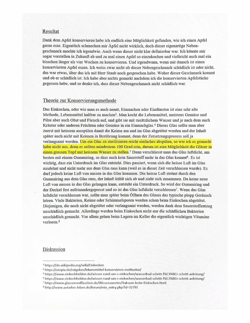 Meine Apfelkonservierung
Hypothese
Als wir die Aufgabe bekamen den Apfel über einen längeren Zeitraum zu konservieren, war mein
erster Gedan