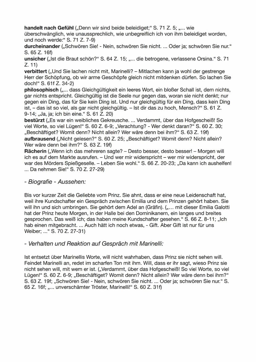 Emilia Galotti:
- Charaktermerkmale, Prinzipien, Verhaltensweisen:
schüchtern (,,Aus Scham musst ich standhalten: mich von ihm loszuwinde, w