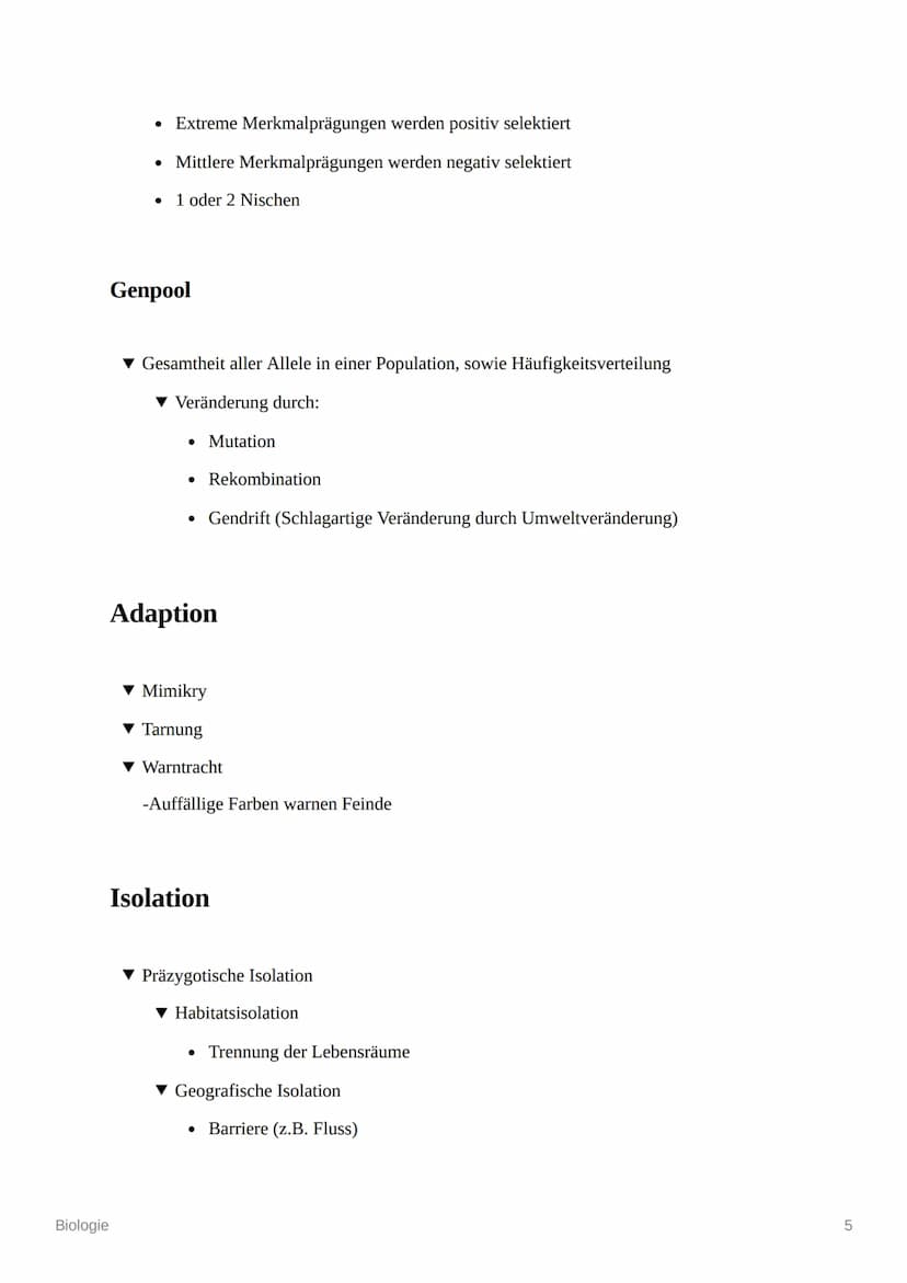 K
Biologie
Evolution und Genetik
Evolution
▾ Mutation und Rekombination
▼ Genveränderung
Artbildung
Biologie
▼ Selektion
Adaption
▼ Isolatio