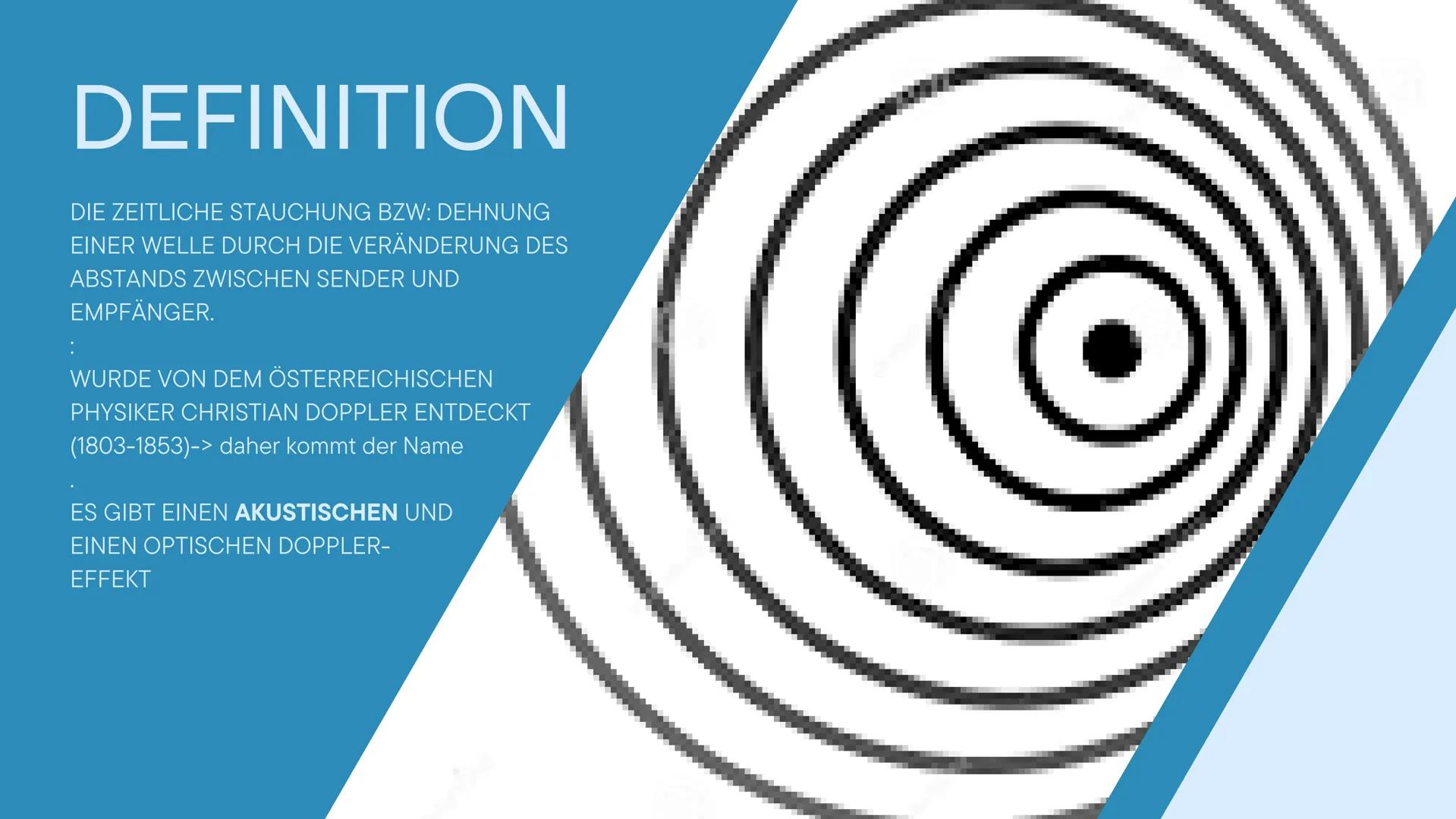 # Doppler-Effekt

Präsentation von:

Janna Schulz Agenda

Definition

Graphische Darstellung

1 Fall

2 Fall

Beispiel Krankenwagen

Alle Fo