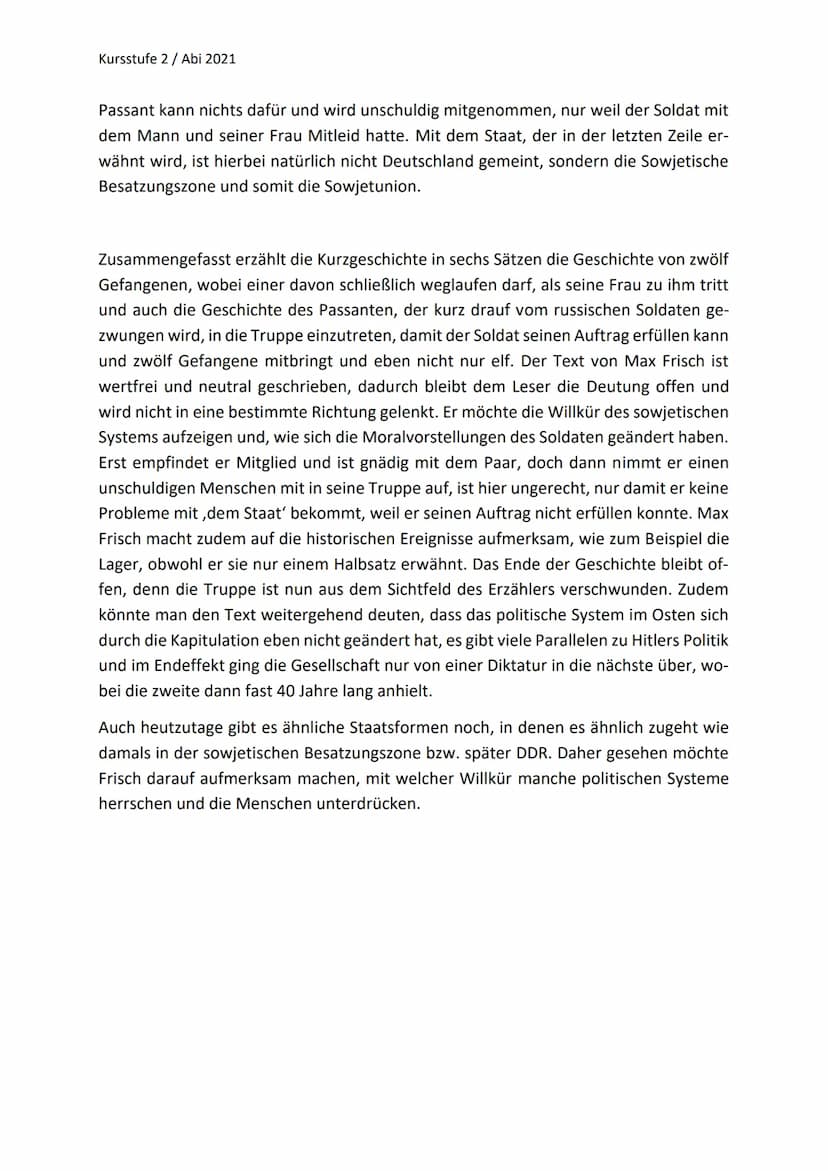 Kursstufe 2/Abi 2021
Kurzgeschichten Interpretation
Max Frisch - Szene in Berlin, Sommer 1945
Die Kurzgeschichte ,,Szene in Berlin, 1945" wu