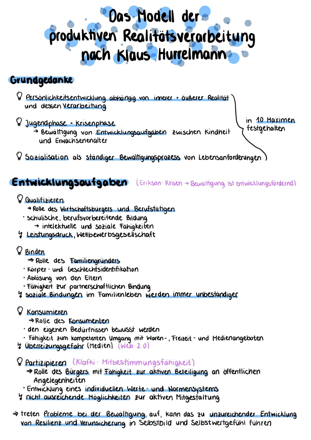 
<p>Die persönliche Entwicklung hängt von der inneren und äußeren Realität sowie deren Verarbeitung ab. Klaus Hurrelmanns Modell der produkt