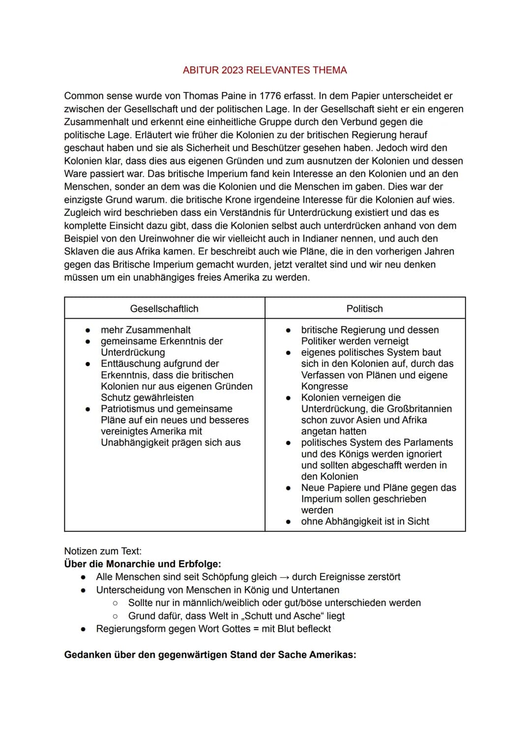 Common sense wurde von Thomas Paine in 1776 erfasst. In dem Papier unterscheidet er
zwischen der Gesellschaft und der politischen Lage. In d