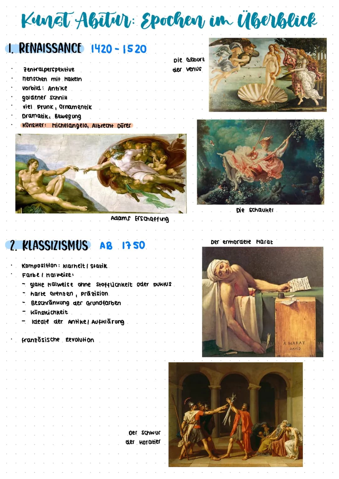 Kunst Abitur: Übersicht der Kunstepochen mit Beispielen